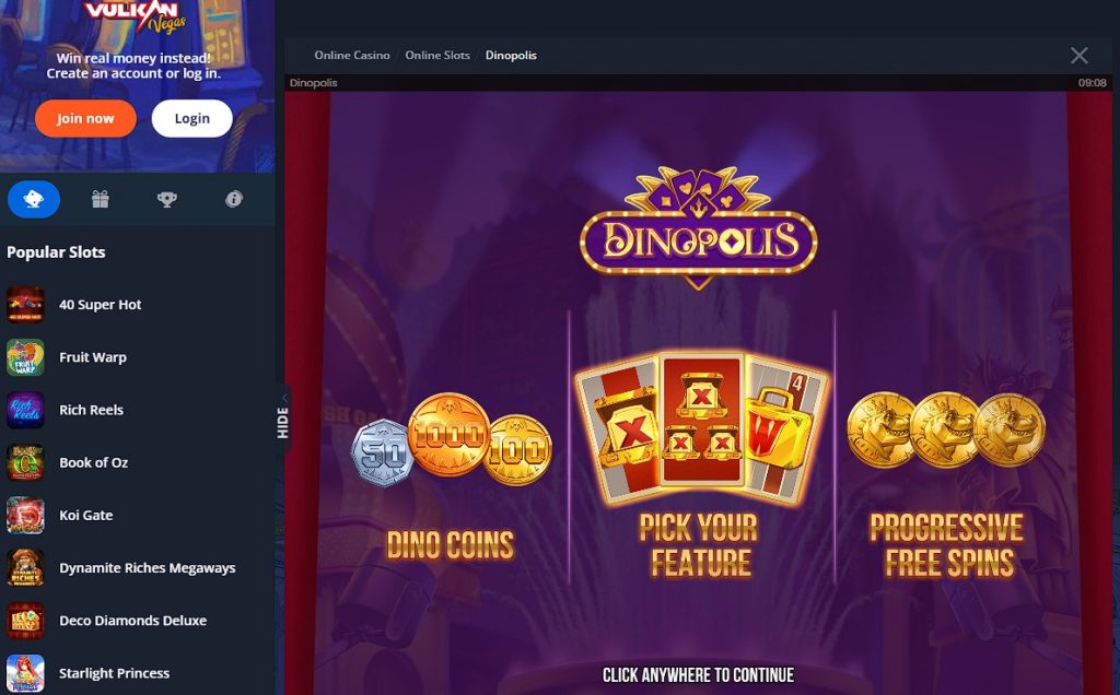 Play Dinopolis Slot Machine at Vulkan Vegas Casino